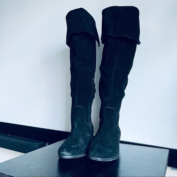 Steve Madden Tyga Suede Leather Black Over the Knee Boots 1.75” Block Heel Sz. 8 - Picture 7 of 16